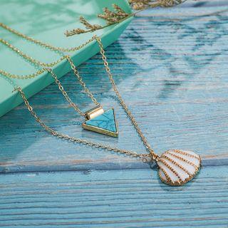 Alloy Shell Turquoise Triangle Pendant Layered Necklace 8368 - One Size