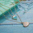 Alloy Shell Turquoise Triangle Pendant Layered Necklace 8368 - One Size