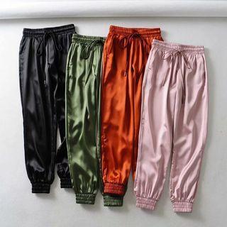 Plain Drawstring-waist Harem Pants