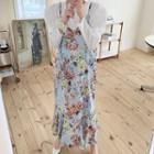 Sleeveless Ruffle-hem Long Floral Dress
