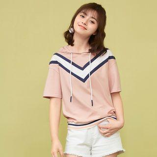Short-sleeve Color Block Hoodie