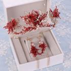 Wedding Set: Faux Pearl Branches Headpiece + Earring Red - One Size