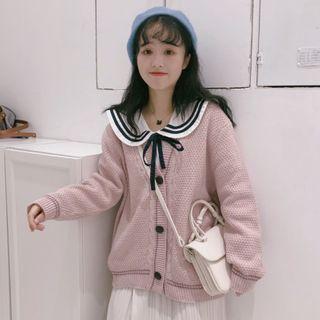 Long-sleeve Sailor Collar Blouse / Buttoned Cardigan