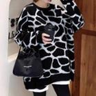 Leopard Drop Shoulder Loose Fit Sweater Leopard - Black & White - One Size