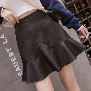 Faux Leather Flare Hem A-line Skirt