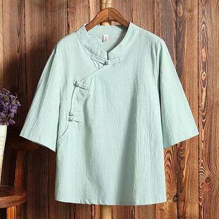 Mandarin Collar Elbow-sleeve Top
