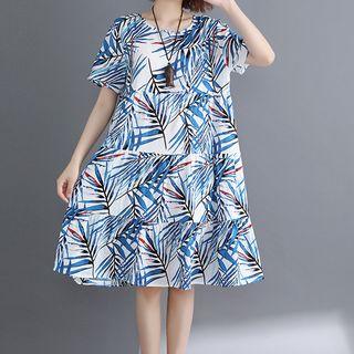 Leaf Print Short-sleeve Dress