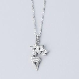 925 Sterling Silver Rhinestone Deer Pendant Necklace S925 Silver - Necklace - One Size