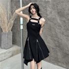 Halter-neck Zip Detail Asymmetrical A-line Dress
