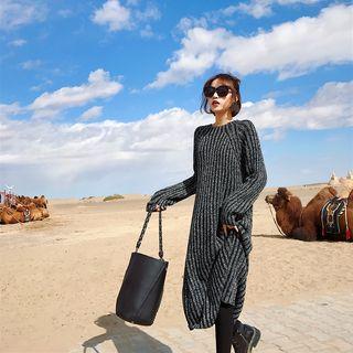 Mock Neck Ribbed Knit Long Sleeve Midi Dress