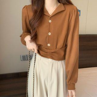 Lapel Ruched Long-sleeve Shirt