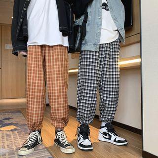 Check Oversize Drawstring Jogger Pants