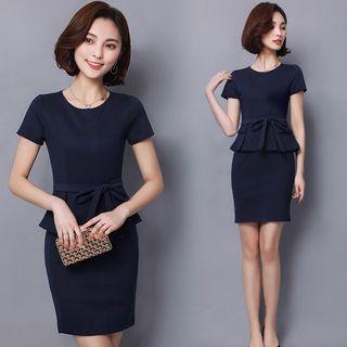 Short-sleeve Peplum Sheath Dress