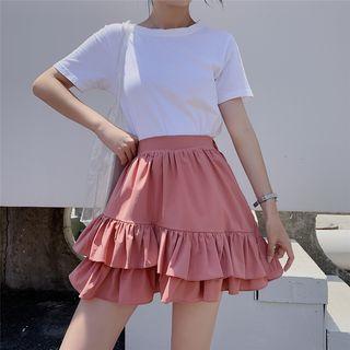 Plain Ruffle Pleated Skirt