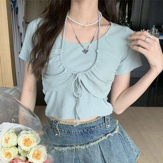 Short-sleeve Cropped T-shirt Mint Green - One Size