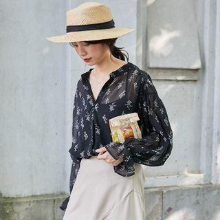 Bell-sleeve Floral Chiffon Shirt
