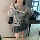 Lace Trim Collar Cardigan Gray - One Size