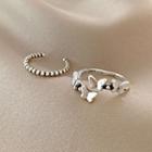Set: Bead Alloy Open Ring + Butterfly Alloy Open Ring J537 - Set Of 2 - Silver - One Size