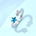 Star Rhinestone Open Ring Blue Star - Silver - One Size