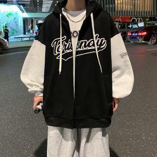 Hooded Letter Print Baseball Jacket