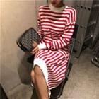 Stripe Asymmetrical Midi Pullover Dress