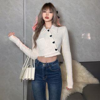 Asymmetrical Heart-button Crop Shirt