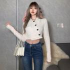 Asymmetrical Heart-button Crop Shirt