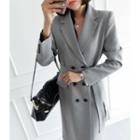 Double-breasted Houndstooth Trench Coat With Sash Black - One Size