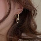 Rhinestone Hoop Earring 1 Pair - S925 Silver Needle - White Faux Pearl - Gold - One Size