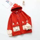 Two-tone Fox Embroidered Hoodie Red - One Size
