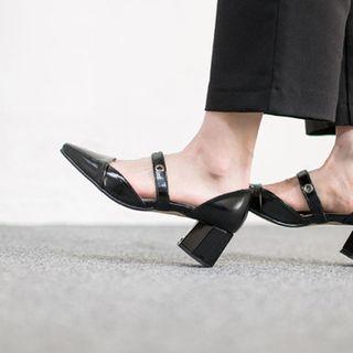 Perforated-detail Chunky-heel Pumps