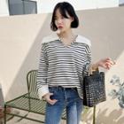 Contrast-collar Stripe T-shirt