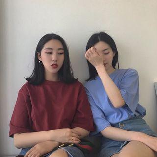 Short-sleeve Loose-fit Crewneck Plain T-shirt