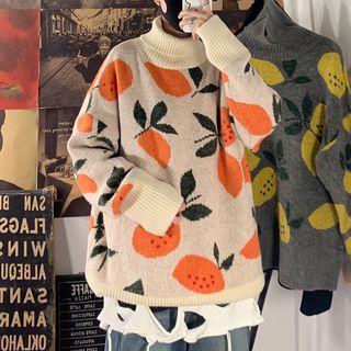 Fruit Jacquard Turtle-neck Sweater