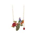 Fashion Elegant Plated Gold Enamel Peacock Red Flower Necklace Golden - One Size