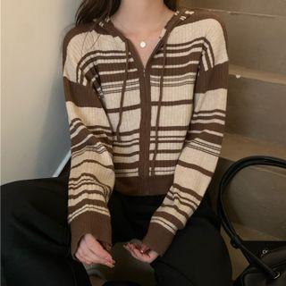 Striped Long-sleeve Cropped Knit Jacket