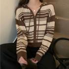 Striped Long-sleeve Cropped Knit Jacket