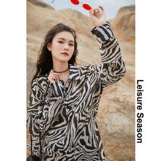 Zebra-print Loose-fit Chiffon Shirt