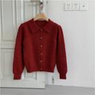 Collared Heart Button Cardigan Red - One Size