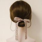 Floral Print Ribbon Hair Clip Floral - Pink & Black - One Size