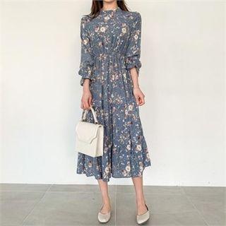 Floral Print Tiered Dress Blue - One Size