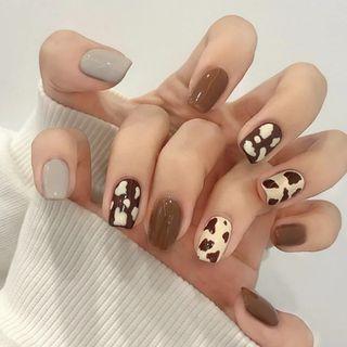 Leopard Print Faux Nail Tips Pd-44 - Coffee & White - One Size
