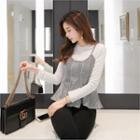 Set: Glen-plaid Peplum Top + T-shirt