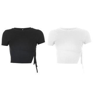 Drawstring Knitted Cropped Top