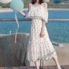 Cold-shoulder Dotted Midi A-line Dress
