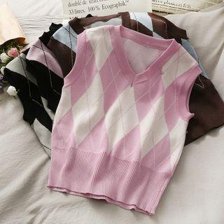 Argyle Loose-fit Knit Vest