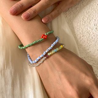 Set Of 3: Beaded Bracelet Set Of 3 - 2249 - Green & Purple & Yellow - One Size