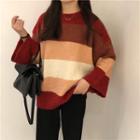 Color Block Sweater / Knit Wide-leg Pants