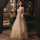 Spaghetti-strap See-through Padded A-line Evening Gown