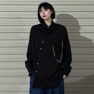 Asymmetrical Button-up Shirt Black - One Size